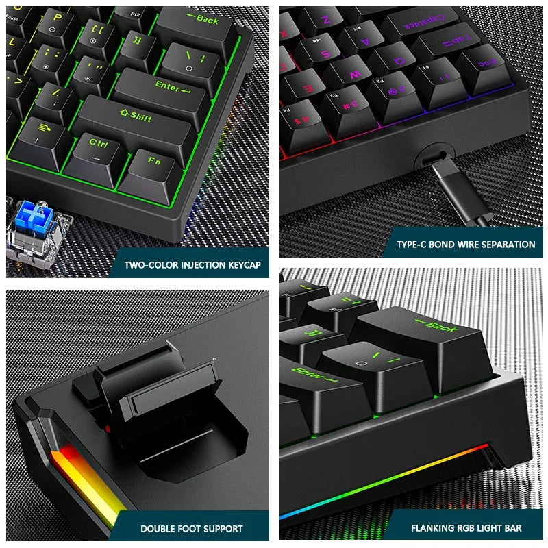 Mini Gaming Mechanical Keyboard 61 Keys RGB Hotswap Type-C Wired