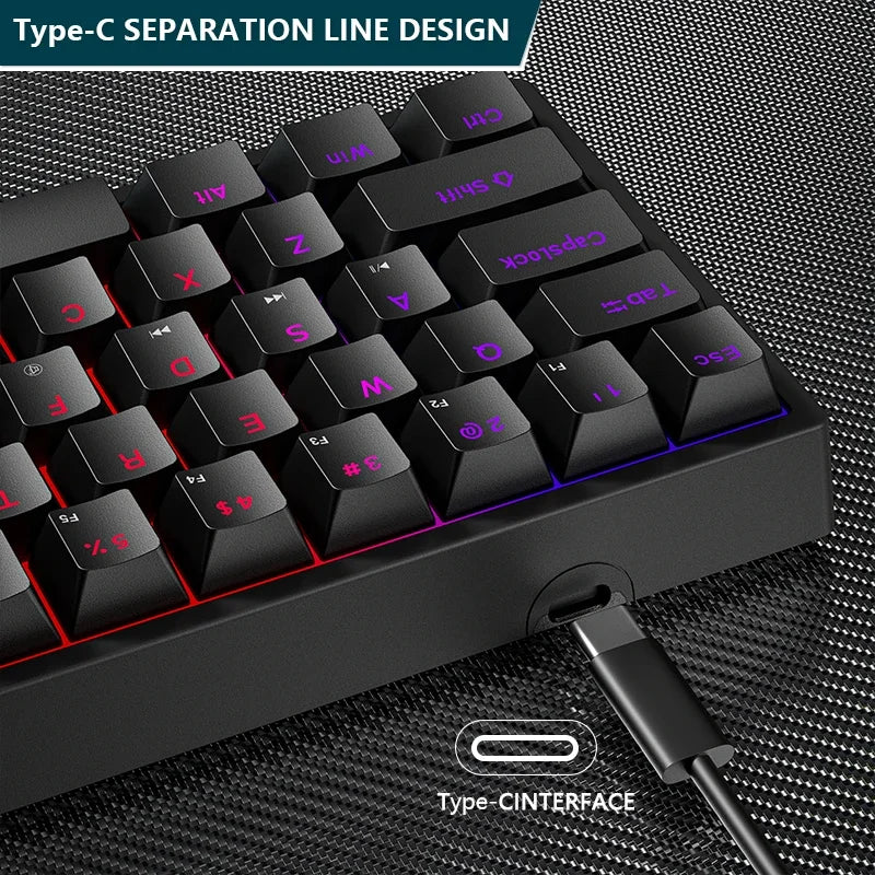 Mini Gaming Mechanical Keyboard 61 Keys RGB Hotswap Type-C Wired