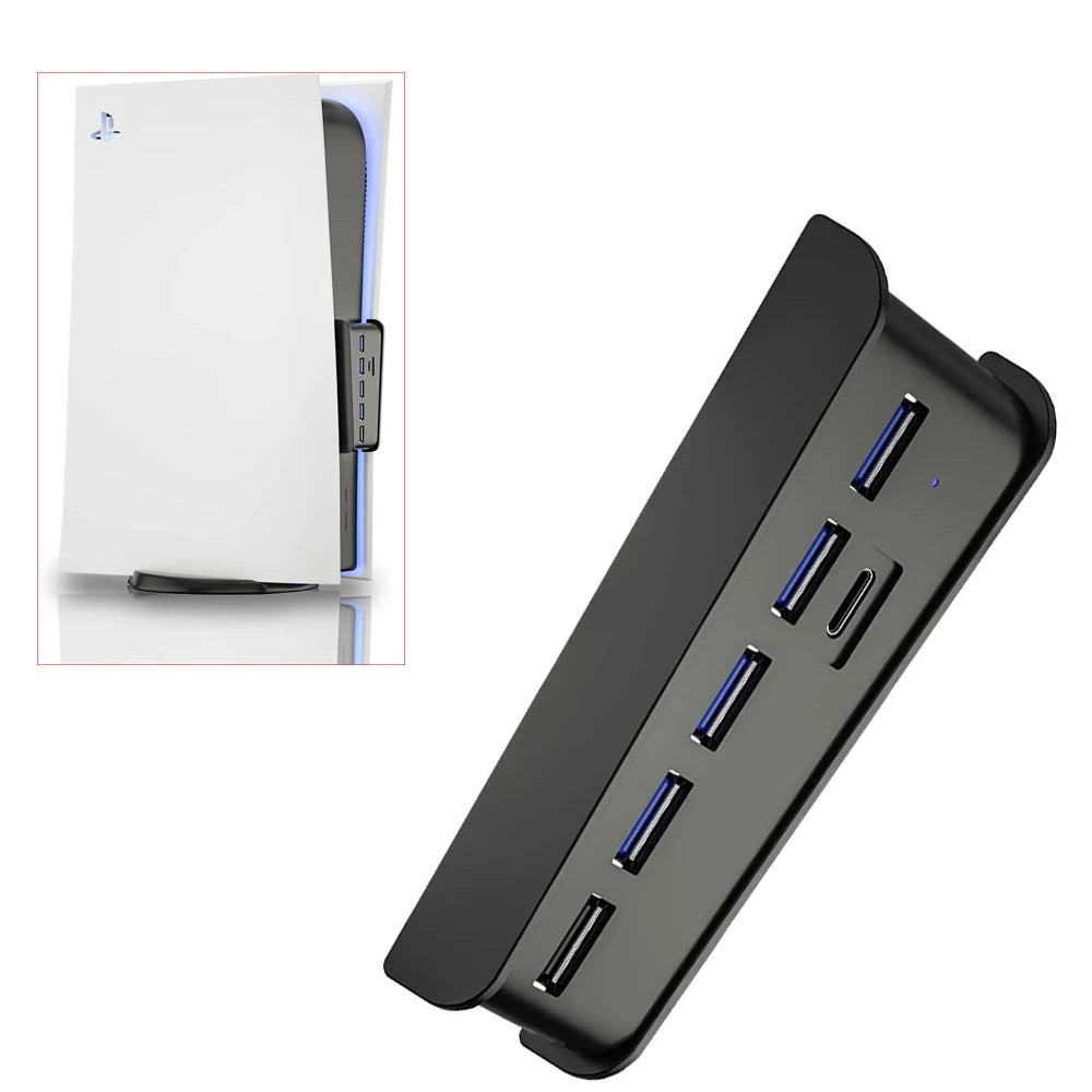 PS5 6 in 1 USB Splitter Expander Hub 5 USB A + 1 type C Ports