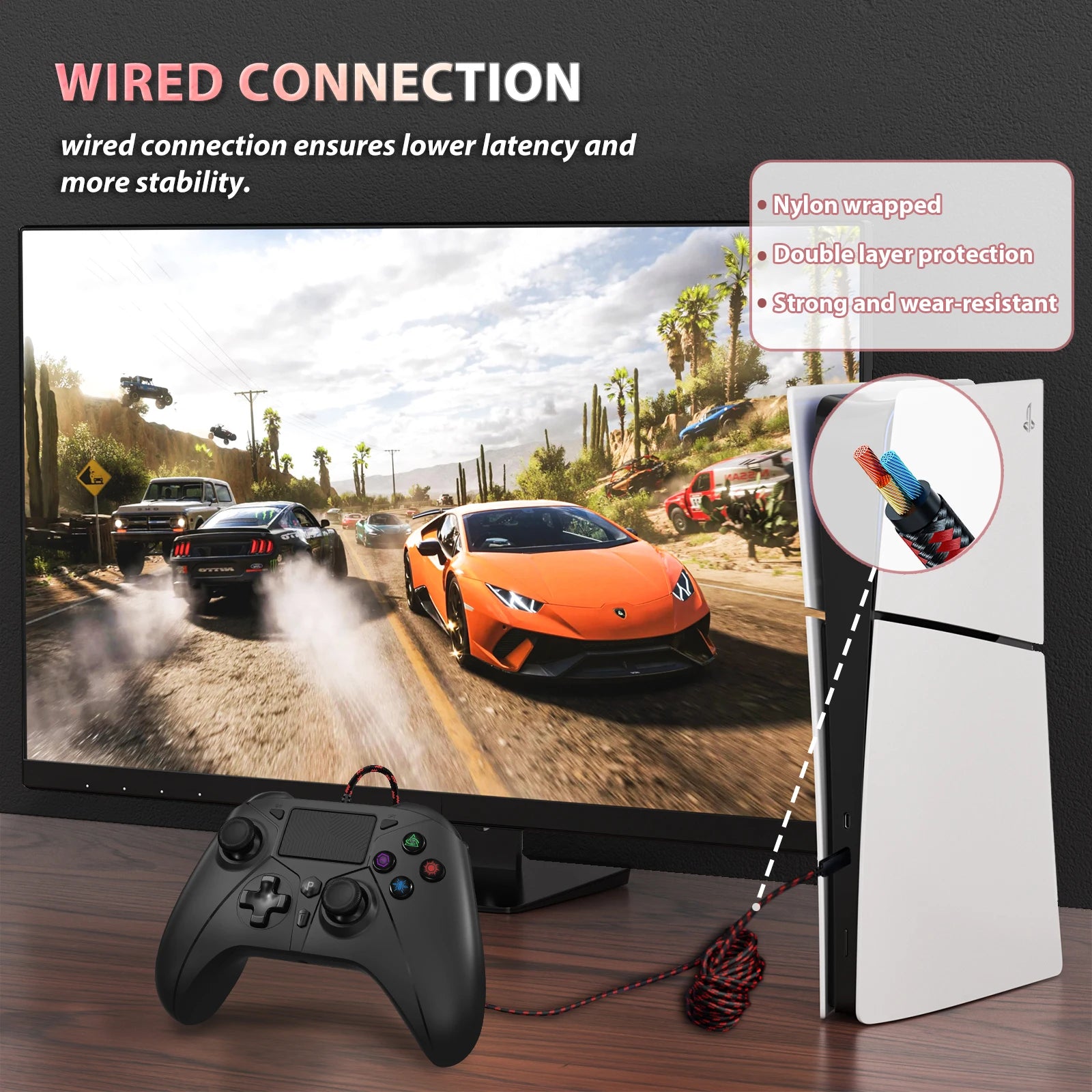 Wired Gamepad for PS5&PC With Turbo Touchpad Hall Trigger