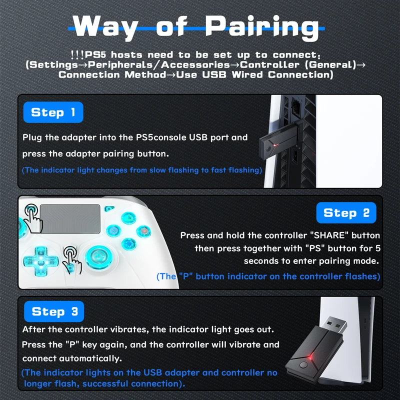 Gamepad For PS5 Console - Dual Vibration - Hall Effect - Turbo Touchpad