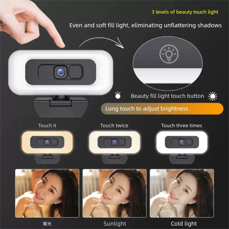 4K Webcam with Light Full HD w/ Microphone for Live Streaming