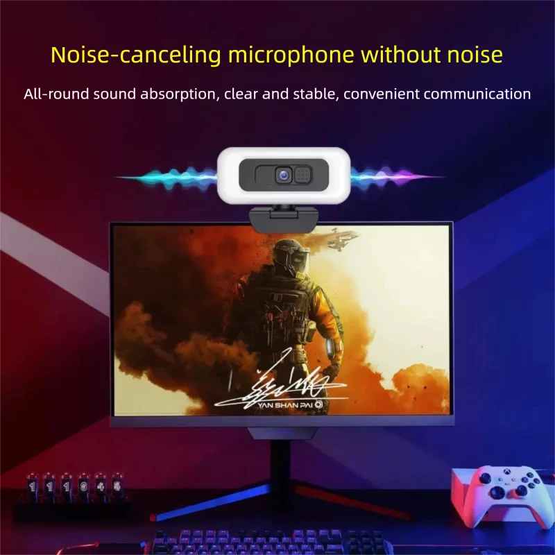 4K Webcam with Light Full HD w/ Microphone for Live Streaming