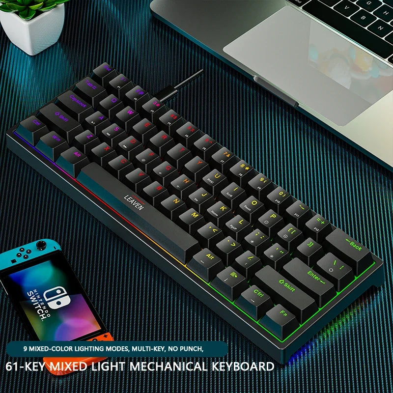 Mini Gaming Mechanical Keyboard 61 Keys RGB Hotswap Type-C Wired