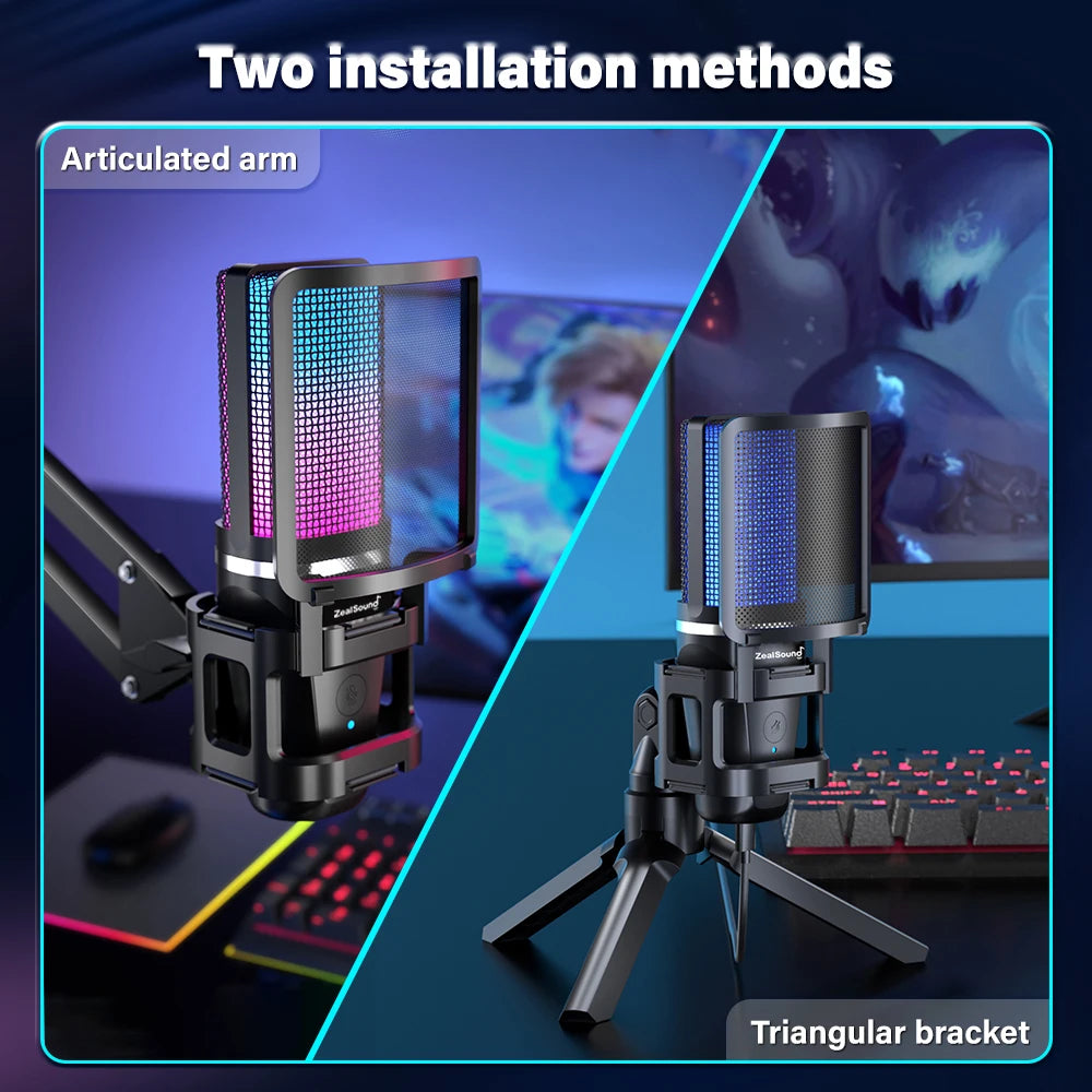 Haomuren Gaming Condenser Microphone With Articulated Arm - RGB - Tripod