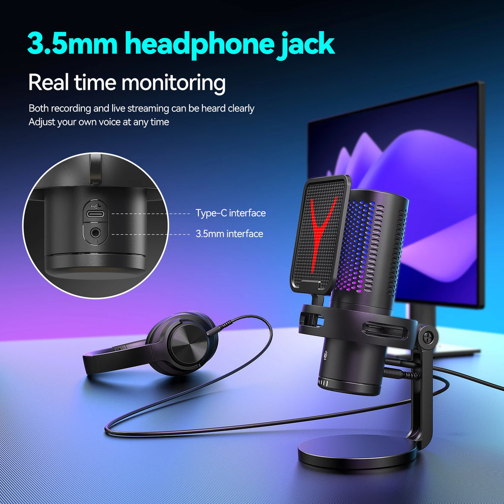 Professional Gaming Condenser Mic - RGB/USB/Wired