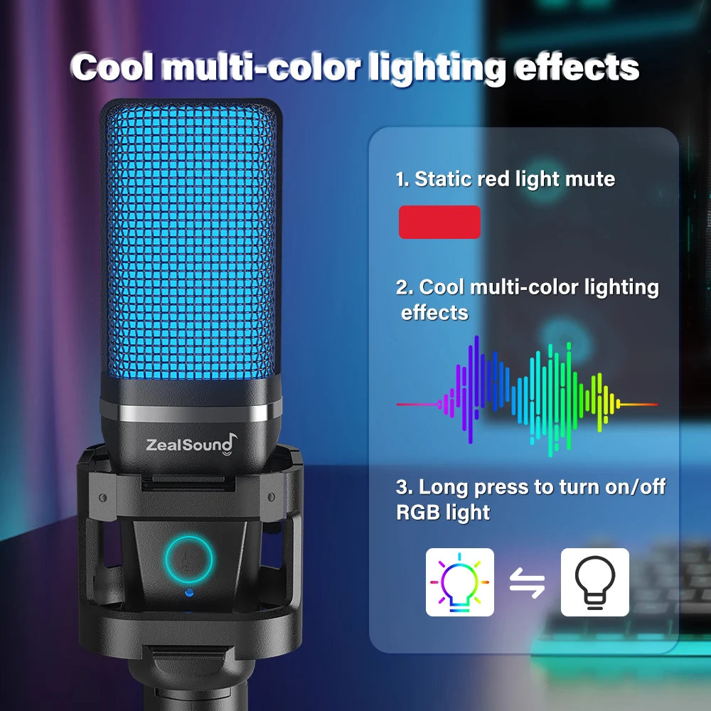 Haomuren Gaming Condenser Microphone With Articulated Arm - RGB - Tripod