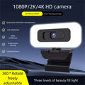 4K Webcam with Light Full HD w/ Microphone for Live Streaming