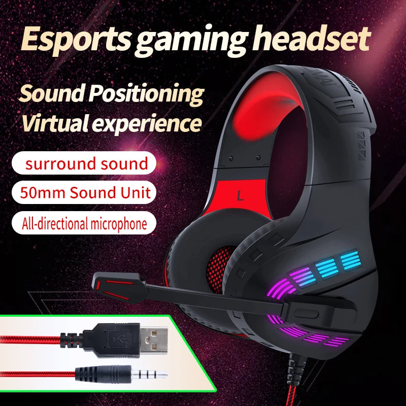 LED G4 Wired Gaming Headphones With Noise-cancelling Microphone Surround Sound 3.5mm