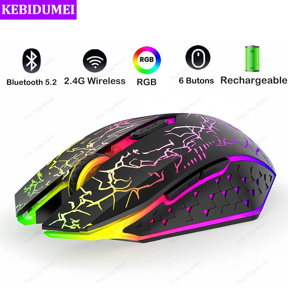Bluetooth RGB 2.4G Wireless Dual-Mode Gaming Mouse 6 Buttons Silent