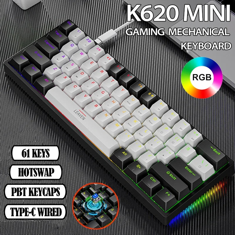 Mini Gaming Mechanical Keyboard 61 Keys RGB Hotswap Type-C Wired