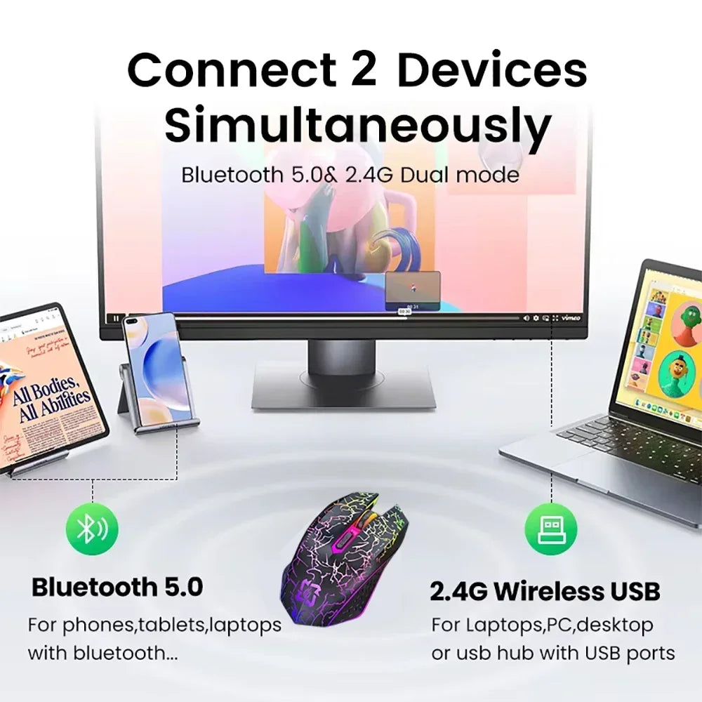 Bluetooth RGB 2.4G Wireless Dual-Mode Gaming Mouse 6 Buttons Silent