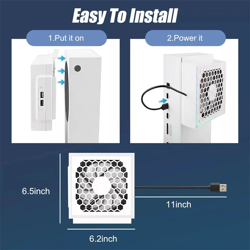 LED Cooling Fan Adjustable 5V 2.4A 7 Lighting Modes For Xbox Series S