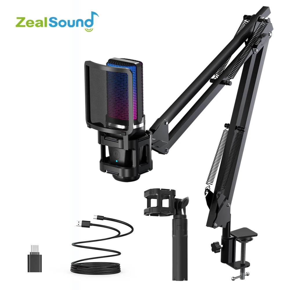 Haomuren Gaming Condenser Microphone With Articulated Arm - RGB - Tripod